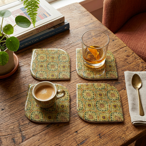 Posavasos de Mármol Hechos a Mano al por Mayor con Diseño Floral Vintage en Verde Oliva y Borgoña, Tapetes para Bebidas de Piedra Natural con Bordes Suaves - Product Image 4