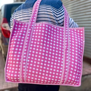Oversized Large Quilted Weekend Tote <b>Bag</b> - Cotton Block Printed <b>Overnight</b> <b>Bag</b> Grocery Shopping Travel Handmade <b>Bags</b> For Women - Product Image 6