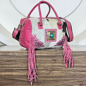 Bolsa Cruzada de Cuero Repujado de Gran Capacidad al por Mayor, Bolsa de Viaje de Cuero Vacuno Genuino Vintage con Flecos para Mujer - Product Image 4