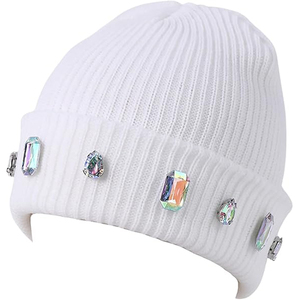 Wholesale Black Rhinestone Beanie Hat Rib Knit <b>Winter</b> <b>Cap</b> Unisex Soft Warm Stretch Skull <b>Cap</b> Custom Logo Hat - Product Image 3