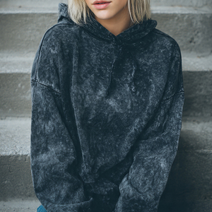 Stone Wash Crop Hoodie Women Winter Streetwear <b>Drop</b> Shoulder Washed Hoodies Ladies French Trey Cotton Fleece Crop Hooded Tops - Product Image 2