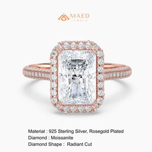 แหวนหมั้นเพชรโมอิสซาไนต์ทรงเรเดียนท์คัท 14K โรสโกลด์ ประดับด้วยเพชรแบบฮาโล ของขวัญเครื่องประดับเจ้าสาวสำหรับผู้หญิง สินค้าขายดีในสหรัฐอเมริกา ชุบทองคำ สำหรับวันครบรอบ - Product Image 6