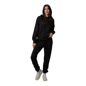 Women's Black Fleece Sweatpants Straight Loose Fit Mid Waist Elastic Drawstring Casual Joggers Full Length Solid Color - Product Image 1