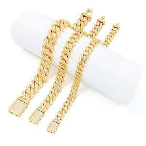 925 <b>Silver</b> Hiphop Jewelry Style Yellow Gold Plated Iced Out Moissanite <b>Cuban</b> <b>Link</b> <b>Chain</b> Bracelet - Product Image 1