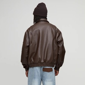 Veste en cuir pour homme de haute qualité, chaude pour l'hiver, style motard, plusieurs couleurs, vente en gros, poches cargo, fermeture éclair marron, style varsity - Product Image 6