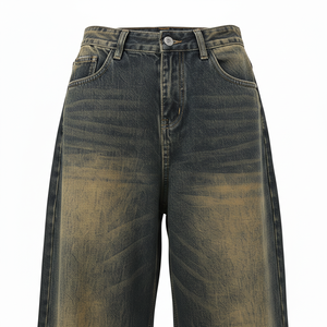 Men's High Waist Stonewashed Wide Leg Denim <b>Jeans</b> Breathable Casual Loose Fit Cotton Pants Autumn Style <b>Button</b> <b>Fly</b> - Product Image 5