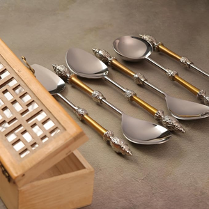 Ensemble d'ustensiles de cuisine de qualité supérieure, manche en métal doré, serveur à salade, outils et gadgets de cuisine, provenant d'un fabricant et exportateur indien - Product Image 1