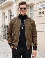 Blouson Bomber Classique Marron en Daim PU pour Hommes, Veste Décontractée Zippée, Vente en Gros, Logo Personnalisé, Fabricant de Vêtements OEM