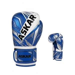 ASKAR Blue White PU Boxing Gloves <b>Velcro</b> Closure Adjustable Wrist <b>Strap</b> For Adults - Product Image 4