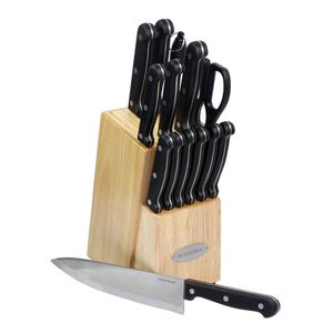 Set di coltelli tradizionale KS1187 da 15 pezzi con blocco naturale, kit di utensili da cucina premium - Product Image 4