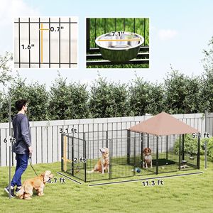 Gabbia per Cani Grande da Esterno 3,4m x 1,4m x 1,6m con Ciotole Girevoli Regolabili in Altezza e Tettoia Impermeabile Anti-UV - Product Image 3