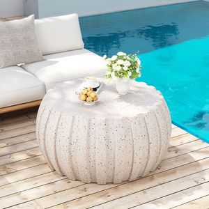 Tavolino da Caffè Moderno Bianco da 90 cm, Design in Cemento MgO Resistente, Compatibile per Interni ed Esterni, Arredo Patio Impermeabile - Product Image 1