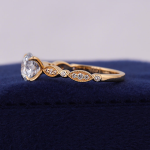 Classic Round Brilliant Cut <b>Diamond</b> Engagement <b>Ring</b> Women's 18K Solid Gold Prong Setting Pave Accent - Product Image 6