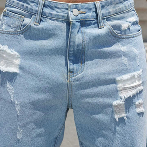 Shorts en jean décontractés pour hommes, longueur genou, légers, délavés, effet usé, avec braguette boutonnée - Product Image 5