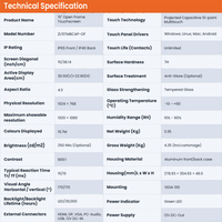 Moniteur à cadre ouvert de 15 pouces avec écran multi-tactile étanche de 10 points Indice IP 65