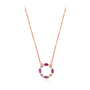 Collier en or rose avec pendentif en saphir rose taille marquise et diamant, style minimaliste pour femme, à porter au quotidien - Product Image 1