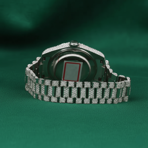 Reloj de Lujo para Negocios con Diamantes, Reloj de Pulsera Plateado Estilo Hip Hop, Esfera Árabe, Bisel de Piedras, Brazalete Completamente Cubierto de Diamantes - Product Image 4