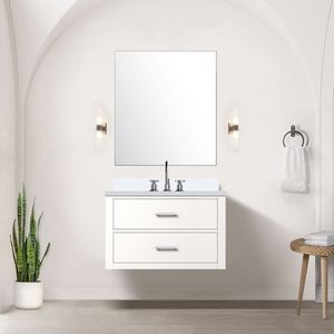 Singolo bianco 30 In. W X 22 In. Vanità da bagno con piano in marmo coltivato - Product Image 2
