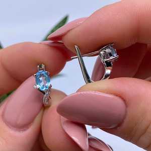 Natural Sky Blue Topaz <b>Earrings</b> 925 Sterling <b>Silver</b> Gold Handmade Fine Jewelry December Birthstone Women's Party Gift Wholesale - Product Image 2