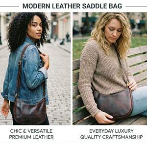 Bolso bandolera de cuero genuino marrón para mujer |   Bolso de Hombro Pequeño Tipo Media Luna para Viajes y Uso Diario - Product Image 5