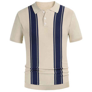 Men's Short Sleeve <b>Striped</b> Knitted for <b>Shirt</b> Regular Fit Casual <b>Black</b> <b>White</b> Pattern 100% Cotton Breathable - Product Image 2