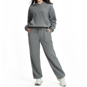 <b>Ladies</b> Solid Color Zip Front <b>Crop</b> Hooded <b>Jogger</b> Tracksuit Set Breathable Quick Dry Winter Gym Wear for Women - Product Image 4