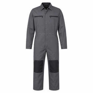 Combinaison industrielle pour homme en sergé épais gris anthracite, avec col pointu, fermetures éclair horizontales sur la poitrine et poches renforcées - Product Image 1