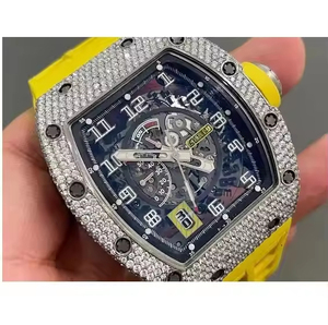 นาฬิกาข้อมือผู้ชายแฟชั่นปรับแต่งได้ ETA Quartz หน้าปัดสี่เหลี่ยม สแตนเลสสตีล 20 มม. ประดับเพชร VVS Moissanite กันน้ำ 5BAR - Product Image 1