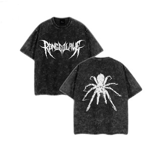 เสื้อยืดคอตตอนหนา 220 GSM ล้างสีแบบแอซิด สีดำซีด พิมพ์ลายโลโก้แบบดิสเทรสสั่งทำพิเศษ เสื้อยืดคอตตอน 100% สำหรับผู้ชาย ทรงหลวม - Product Image 1
