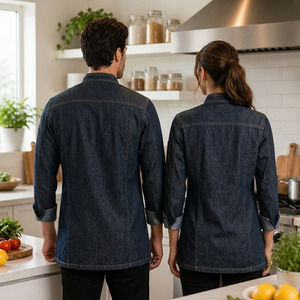 Veste de chef en denim longue moderne personnalisée, vêtements de travail de cuisine, uniforme de cuisinier exécutif extensible - Product Image 2