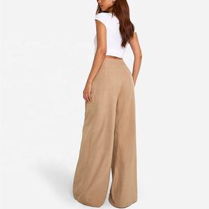 Pantalon plissé taille haute à jambes larges pour femme, idéal pour le bureau ou le quotidien, vente en gros et personnalisation - Product Image 5