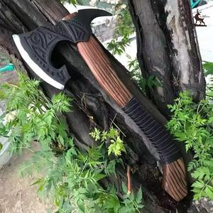 <b>Large</b> Norse Viking <b>Axe</b> Double-Headed Forged Carbon Steel Blade Wood Handle Functional Battle <b>Axe</b> for Camping - Product Image 2