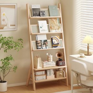 Leaning Ladder <b>Bookshelf</b> Modern Multi-Tier <b>Open</b> Shelves Space-Saving Display Storage Organizer Apartment Living Room Bedroom - Product Image 1