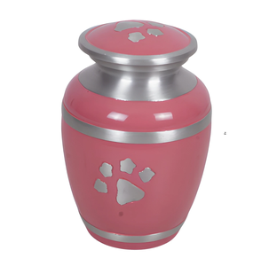 Urna para mascotas rosa brillante disponible en tres tamaños, la más vendida. Urna moderna de lujo para cremación de mascotas con huella de pata para funeral. - Product Image 1