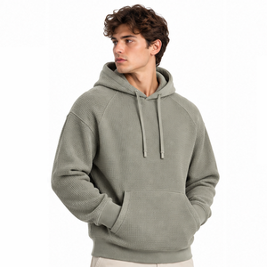 Mens Waffle Knit Hoodie Pullover <b>Long</b> Sleeve Thermal Casual Winter Streetwear Custom Hooded <b>Sweatshirt</b> Wholesale Sportswear - Product Image 5