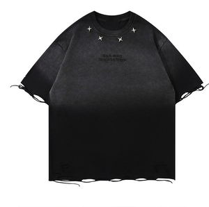 T-shirt Homme Oversize Personnalisé 100% Coton Col Rond Streetwear Délavé à l'Acide avec Ourlet Brut - Product Image 2