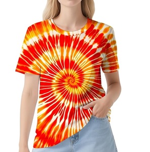 Service OEM, t-shirt tie-dye de haute qualité à prix avantageux, vêtements d'été, t-shirts à manches courtes pour femmes en coton 100% tie-dye en vente - Product Image 1