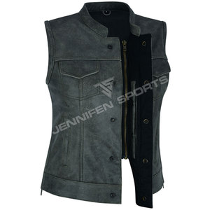 Gilet de motard en cuir d'agneau souple uni pour femmes avec poche poitrine – Nouvelle collection de gilets et de vestes pour femmes - Product Image 3