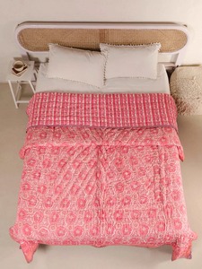 Handmade Printed Cotton <b>Quilt</b> Pink Bohemian Pattern All Season Home Decor <b>Bedding</b> Set - Product Image 3