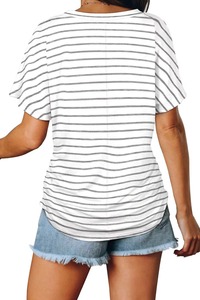 T-shirts personnalisés haut de gamme pour femmes, col en V, manches courtes, coupe décontractée, en coton respirant, unis et vierges, pour l'été - Product Image 5