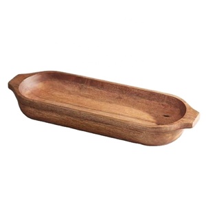 Lametierartz-Platos y bandejas rectangulares de madera maciza de Acacia natural con borde para evitar el deslizamiento y derrame de alimentos - Product Image 1