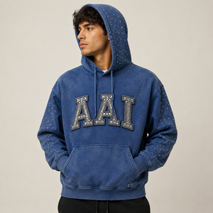 Sweat-shirts personnalisés pour hommes, style vintage, avec strass, en molleton de coton épais, fabrication OEM, marque privée, vente en gros - Product Image 1
