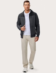 Sweat-shirt à capuche zippé pour homme, coupe classique, couleur unie, en polaire, veste décontractée avec poches, respirant, pour l'automne - Product Image 5