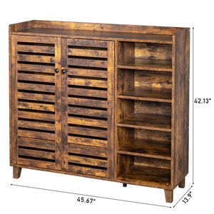 Mobiletto Portascarpe dal Design Semplice in Legno Invecchiato con 2 Ante e 5 Scomparti Aperti, Dimensioni 116*35.5*107cm, Pannello Posteriore in MDF, Piano d'Appoggio - Product Image 5