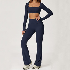 Women's 2 Piece Yoga Set Color Blocking <b>Crop</b> Top High Waist <b>Leggings</b> Seamless Four Way Stretch Activewear Sportswear - Product Image 3