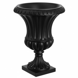 Urne de jardin en métal finition argentée avec base carrée, jardinière classique d'extérieur pour la décoration de fleurs et de plantes vertes, urne de jardin - Product Image 5