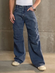 Men's Daily Casual Denim Jeans-All Day Comfort Soft Feel <b>Smooth</b> Finish <b>Brushed</b> Washed Wide Leg Loose Fit Ripped - Product Image 4