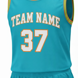 Ensemble de maillots de basket-ball turquoise personnalisés, sans manches, anti-transpiration, nom de l'équipe, impression sublimée 37, vêtements de sport unisexes pour adultes - Product Image 6