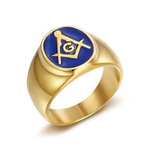 Bague Chevalière Maçonnique Personnalisée en Acier Inoxydable, Symbole de la Loge Bleue (Équerre et Compas), pour Hommes, Vente en Gros - Product Image 2