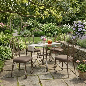 Traditional Heavy Duty Wrought Iron Patio Dining Set Weather Resistant Outdoor <b>Garden</b> Furniture <b>Table</b> <b>and</b> <b>Chairs</b> for 4 - Product Image 3